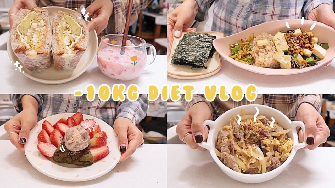 SUB)🥬냉장고에 남은 재료로 간단히 만드는 맛있는 다이어트식단(시금치페스토,부타동,무나물,오코노미야키피자,에구마샌드위치,홈카페)food vlog|다이어트레시피|slow diet
