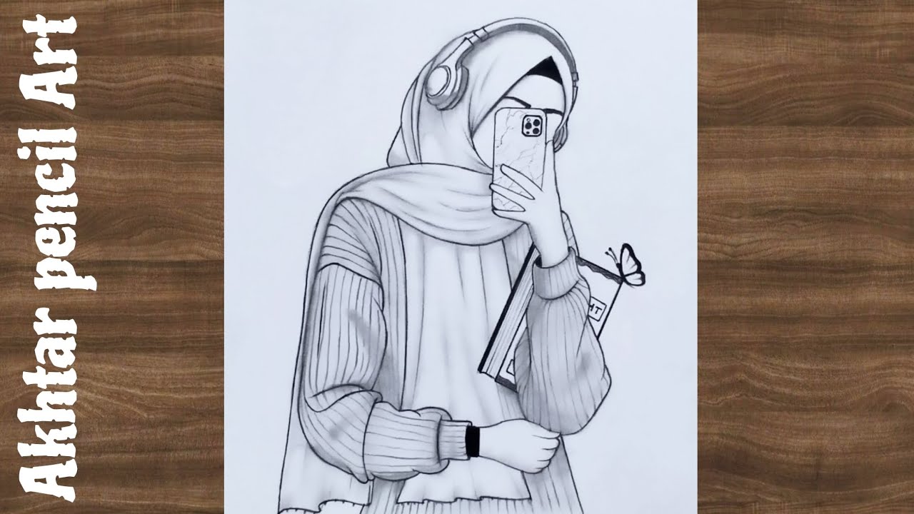 Beautiful Girl Drawing Easy | How To Draw A Girl Taking Photo | Cute Girl Drawing Easy | Hijab Girl 