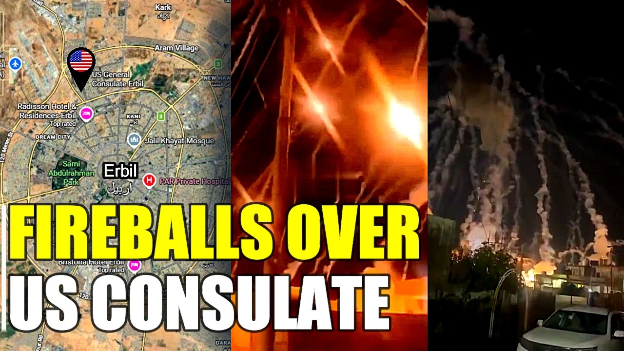 Огненные шары льются непрестанно по Эрбилю на фоне сильных ударов.