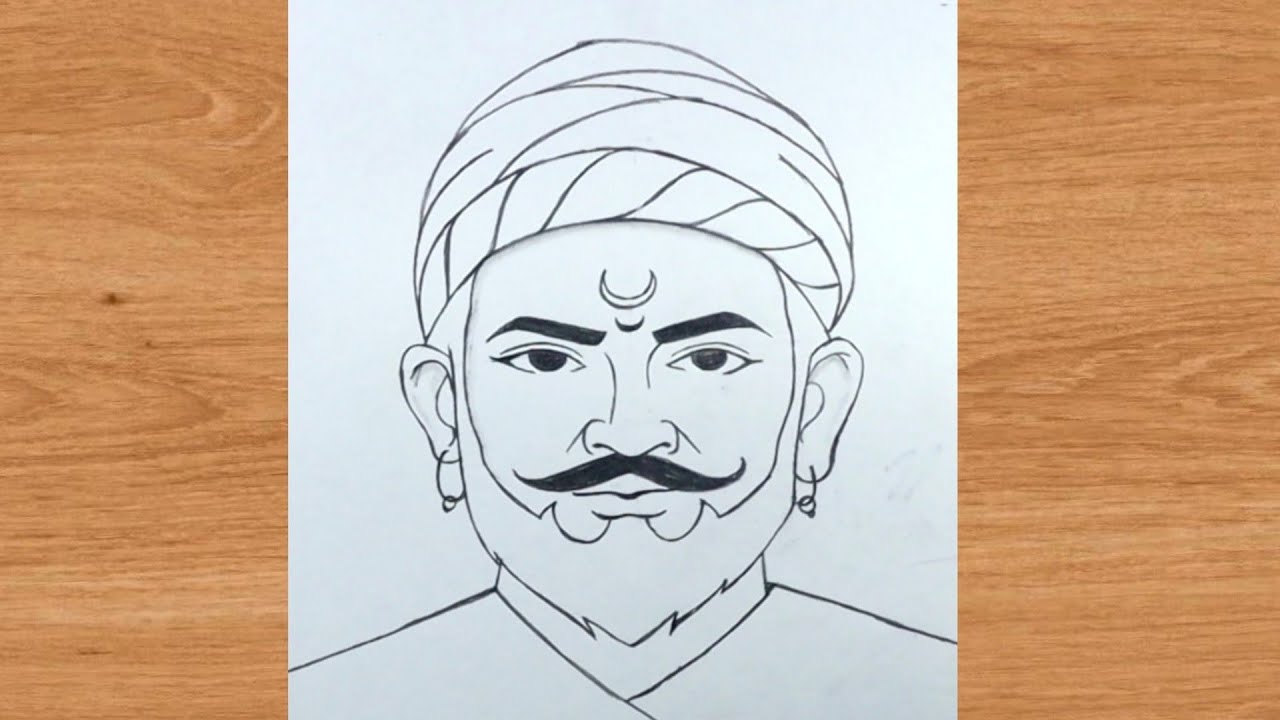 Чхатрапати Шиваджи Махарадж Джаянти контурный карандашный рисунок | Шив Джаянти | Форт Шивнери