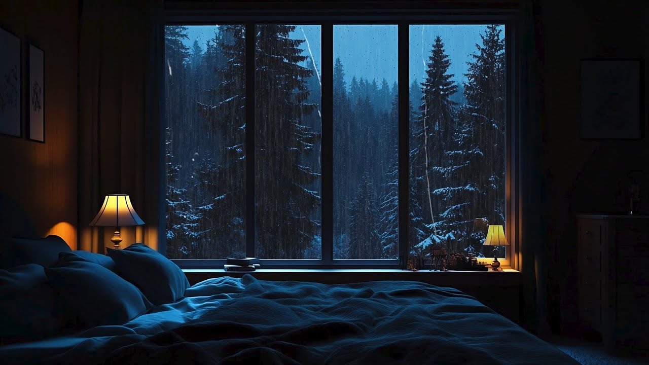 Rainy Jazz in Forest Cabin | Smooth Jazz Music in Dark Bedroom for Sleep, Focus and Relaxation