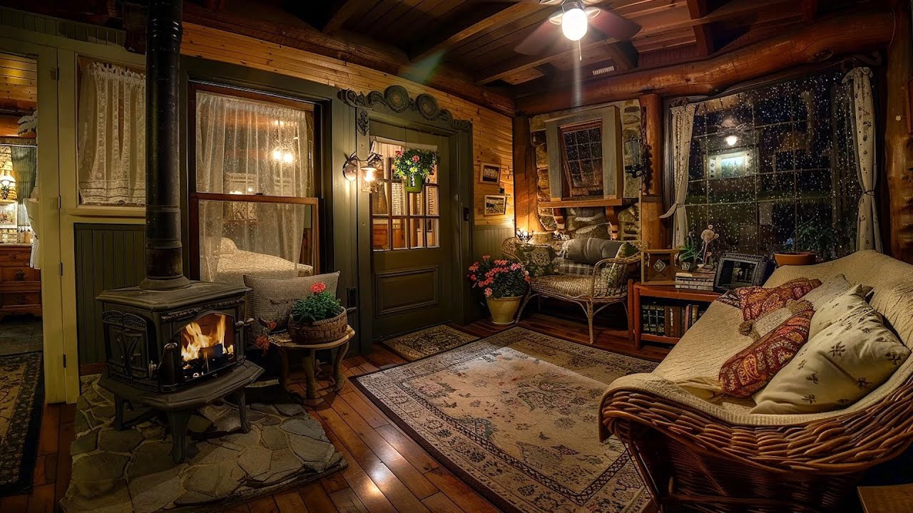 🔴Cozy Cabin Rain & Relaxing Fireplace Sounds | Relaxing Deep Sleep Aid, Meditation & Calm Ambience💤