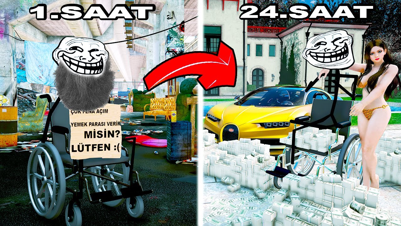 TROLLFACE 24 SAAT BOYUNCA DİLENCİ OLUYOR! - GTA 5