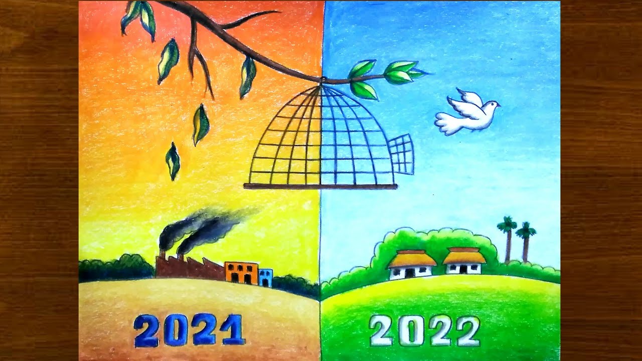 Happy new year drawing step by step/New year scenery drawing with pastel colours