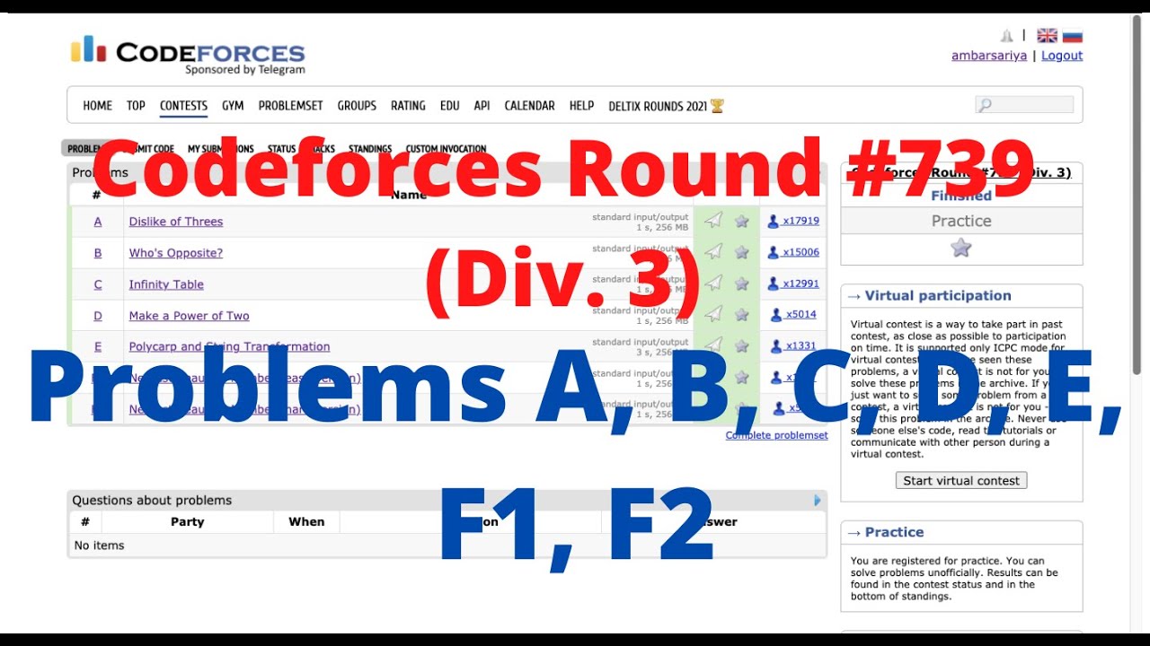 Problem A, B, C, D, E, F1, F2 | Codeforces Round #739 (Div. 3) | Video Editorial