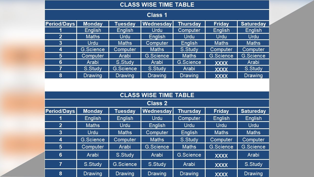 How to Create Class Wise Time Table in Microsoft Excel