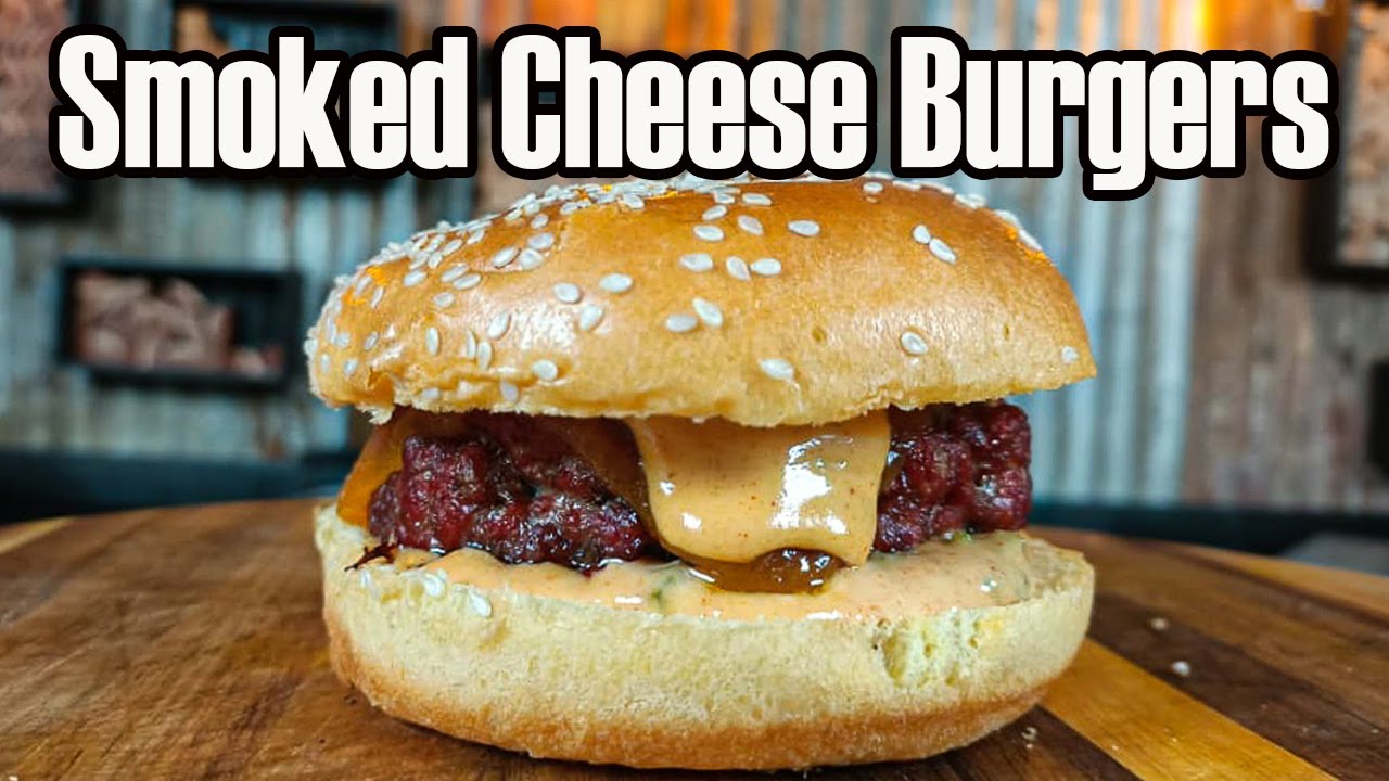 Smoked cheese burger in a Weber