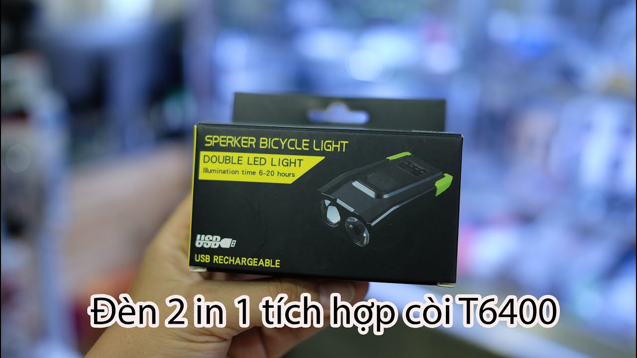 Đ&egrave;n k&egrave;m c&ograve;i xe đạp thể thao T6400 sạc USB | 2 in 1 Bicycle Eletric Horn Led Light USB Charging T6400