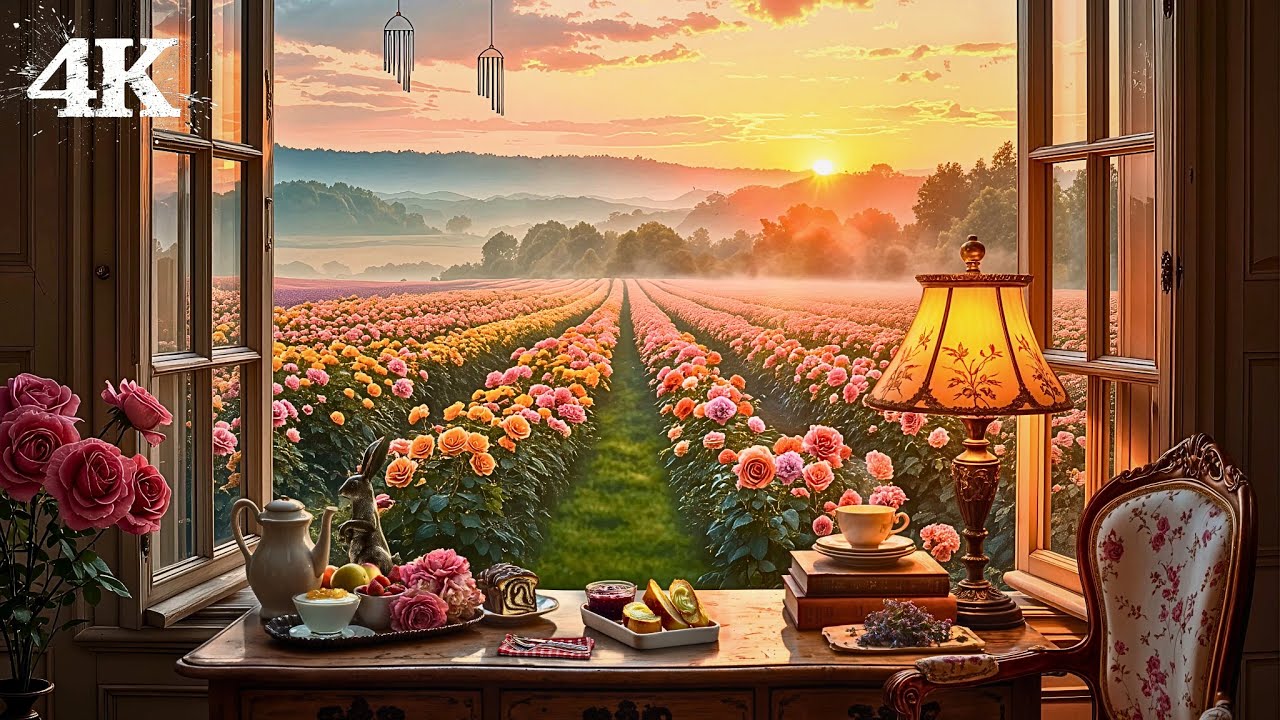 Cottagecore Rose Garden | Bask in Morning Joy with Wind Chimes & Sunrise Birdsong