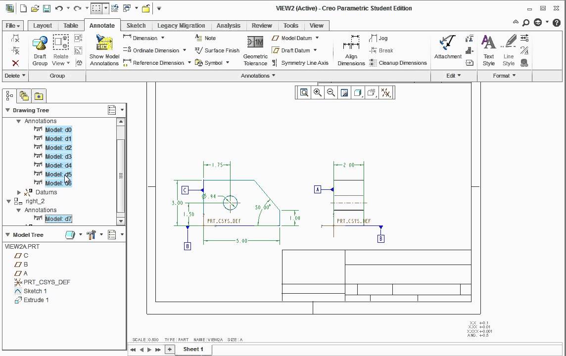 Creating Dimensions and Centerline Tutorial 2 - Creo