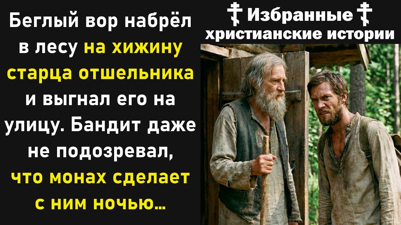 Беглый вор набрел в лесу на хижину старца отшельника и выгнал его на улицу. Но утром сильно пожалел