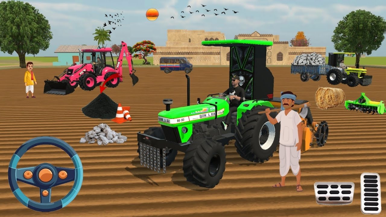 SONALIKA, FARMAN, TREKTOR JCB, POLICE 🚓 VAN FARMING 🌾 3D GAME PLAY 