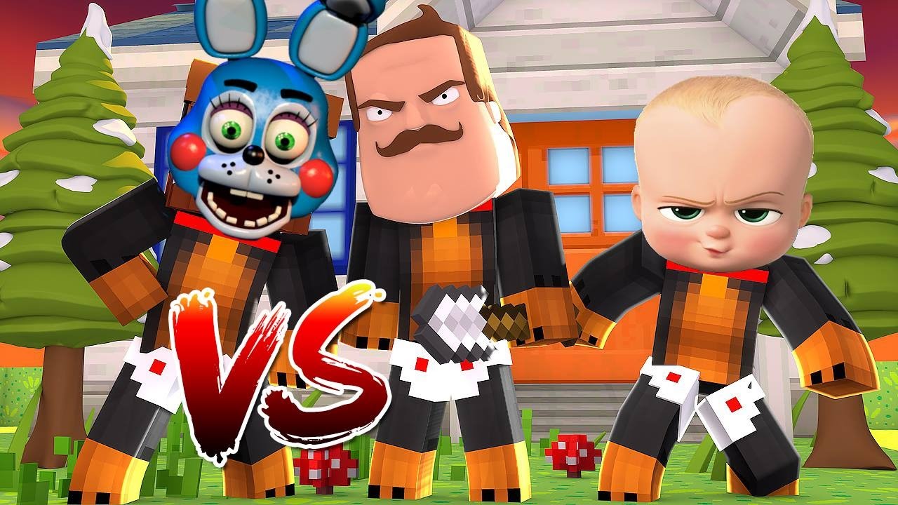 Minecraft Baby Hello Neighbor - BONNIE MAX FNAF Vs DONUT NEIGHBOUR - Little Club Modded mini game