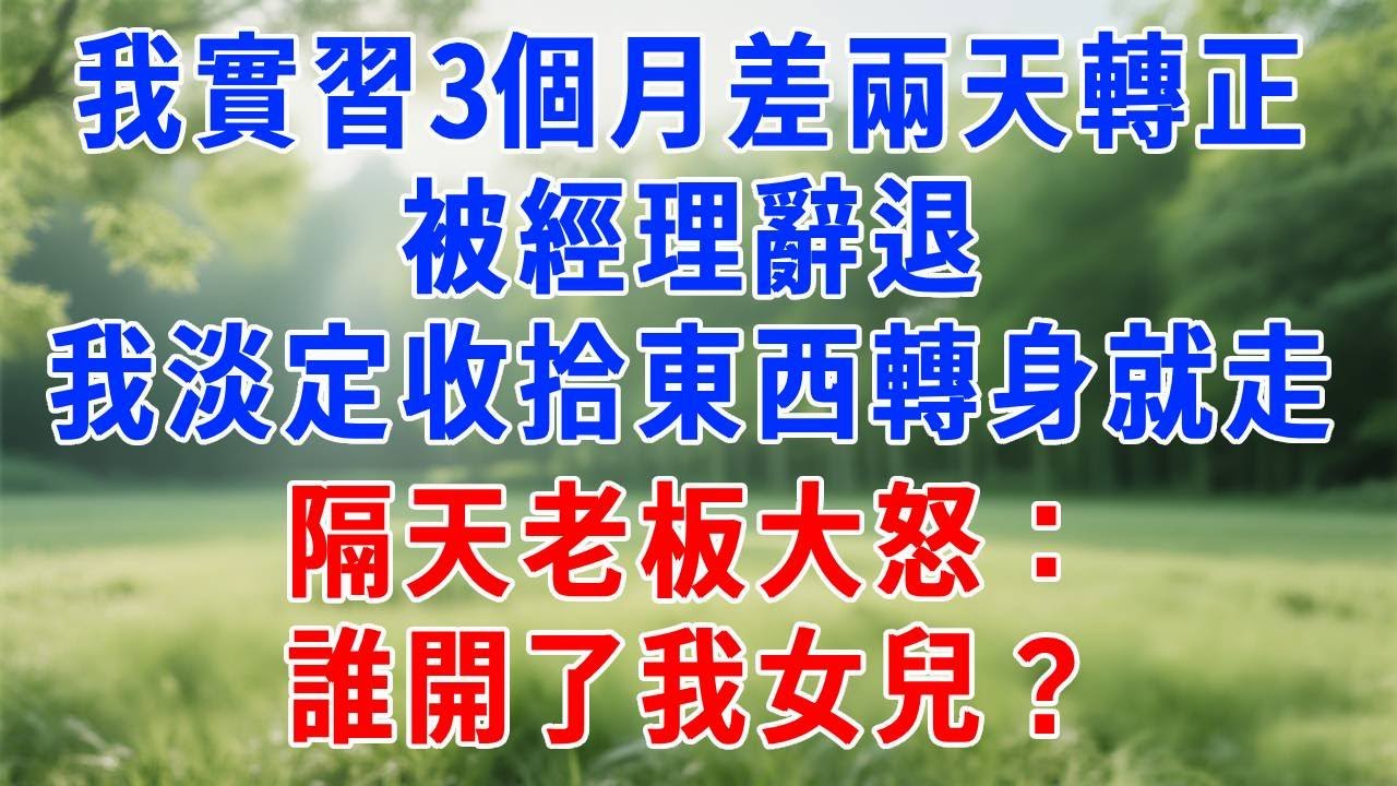 我實習3個月差兩天轉正，被經理辭退，我淡定收拾東西轉身就走，隔天老板大怒：誰開了我女兒？#原创视频 #人生感悟 #故事分享 #故事頻道 #生活經驗 #职场 #打脸