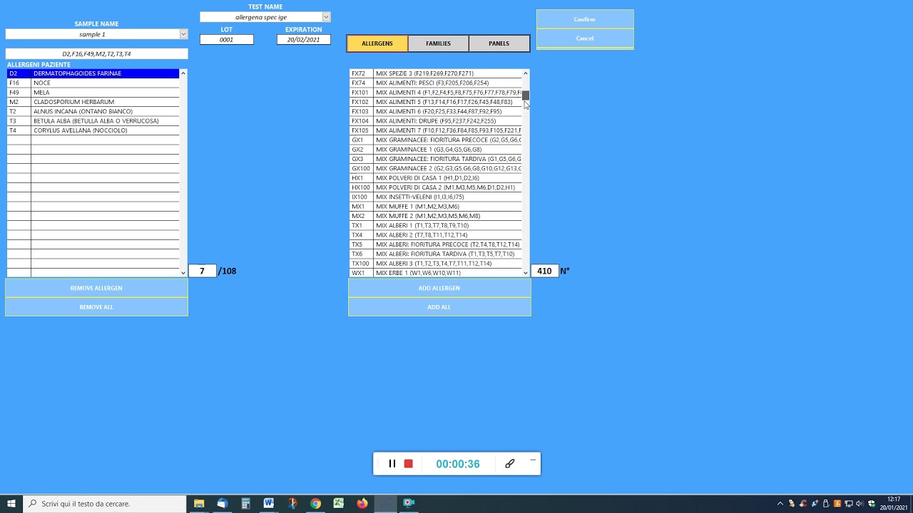 Allergo-Work-Select test to execute