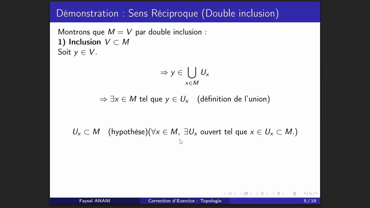 Topologie : Caractérisation d’un Ensemble Ouvert | Démonstration Complète (Double Inclusion)