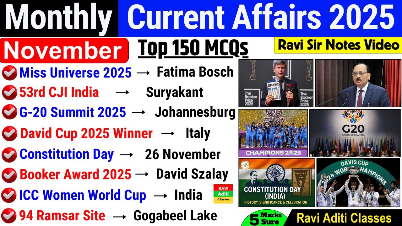 November 2025 Monthly Current Affairs | Current Affairs 2025 Full Month | Current Affairs 2025 Sep