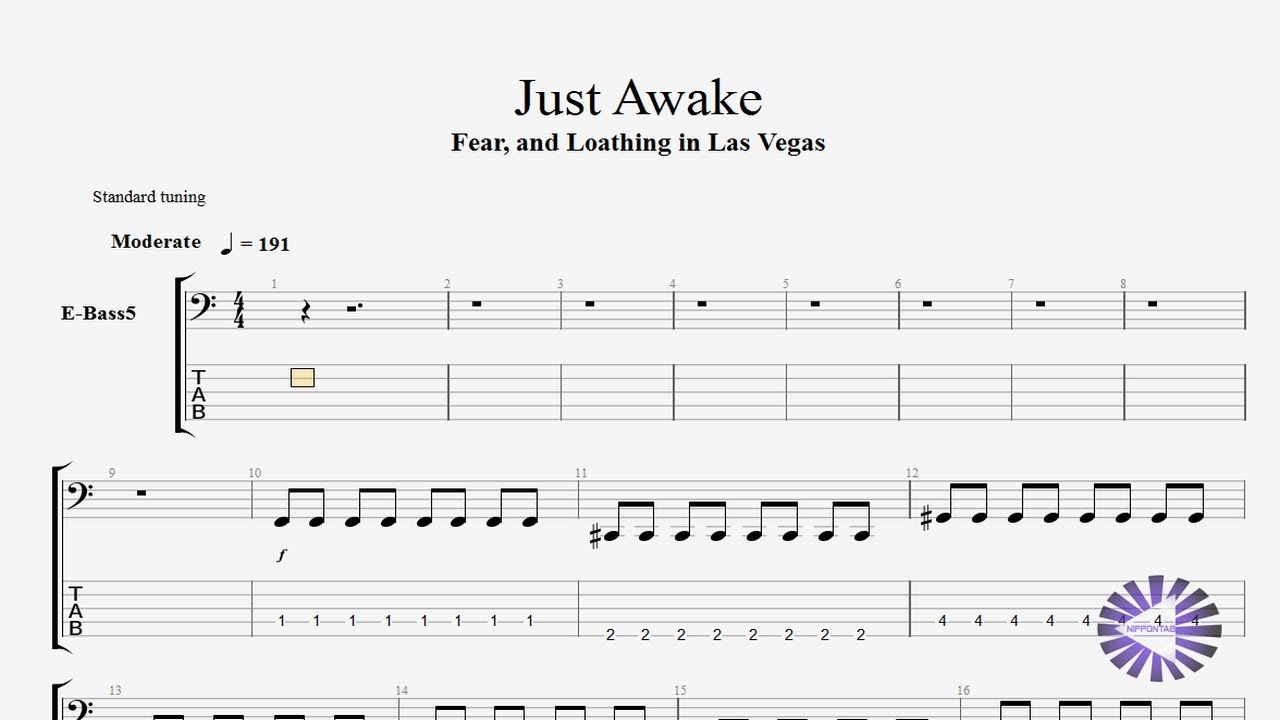【Bass】Just Awake ベースtab譜〚Fear, and Loathing in Las Vegas〛 by NipponTAB