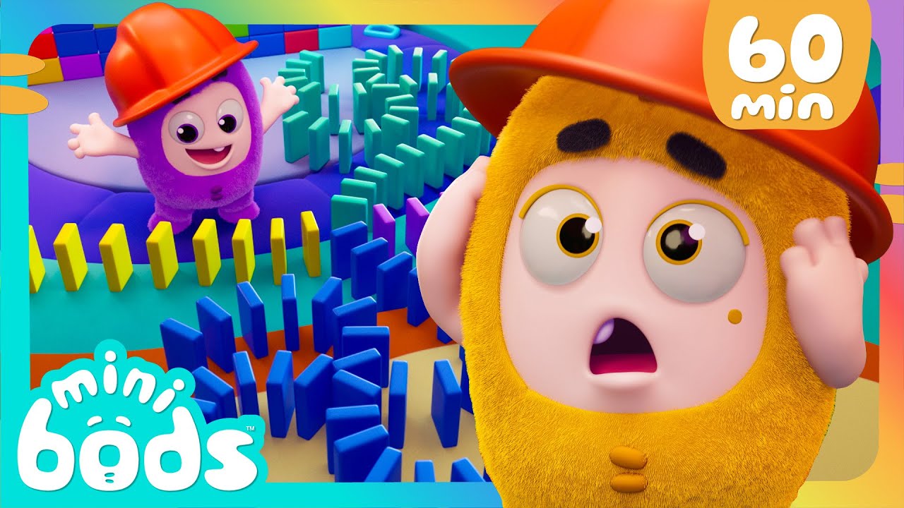 GIANT Domino Spiral Fall Down! | 60 Minutes of Minibods | Funny Preschool Cartoons for Toddlers