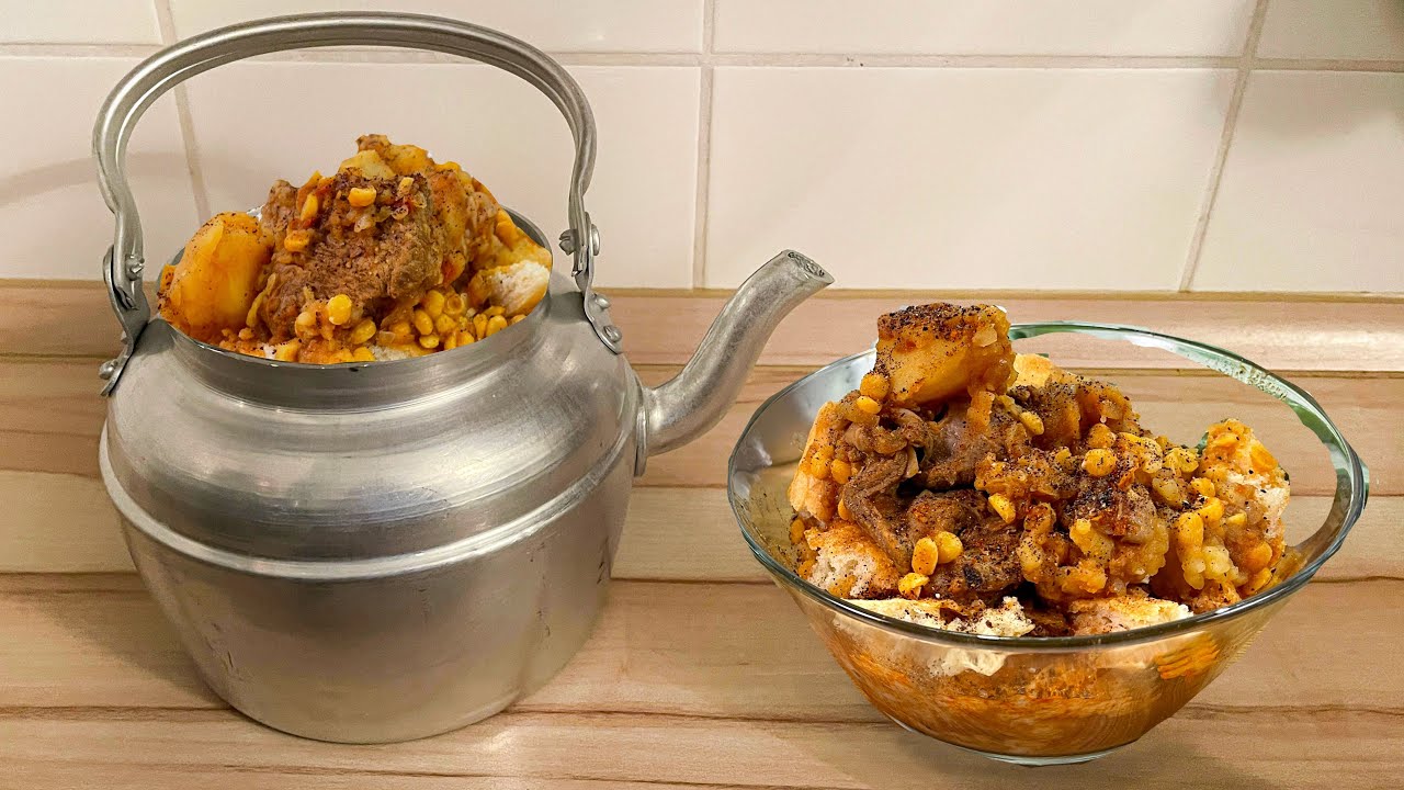 афганский мясной суп, приготовленный в чайнике چاینکی غذای سنتی محلی ساده وخوشمزه