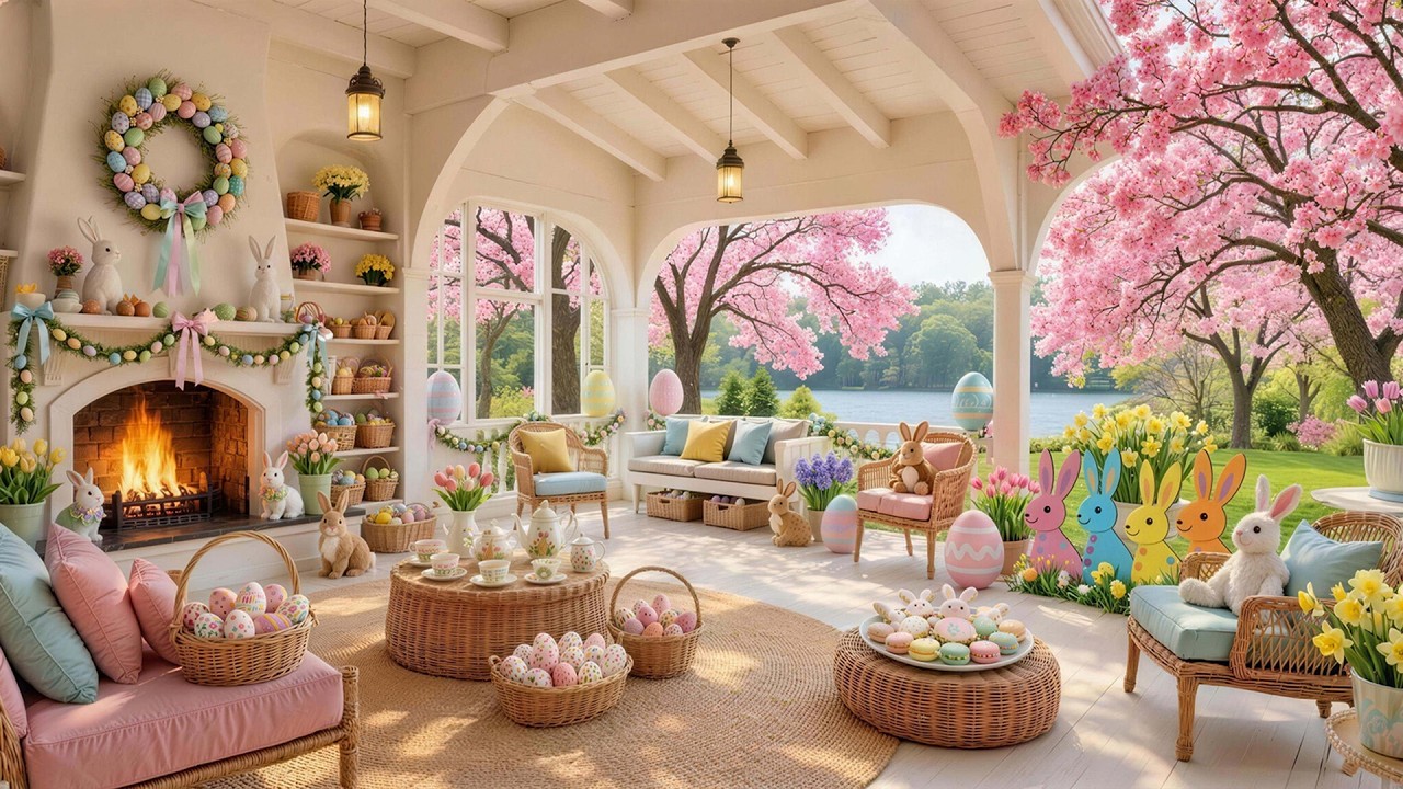 Happy Easter Music 🐰 Relaxing Easter Piano Music with Fireplace🥕 Happy Easter, Easter Ambience