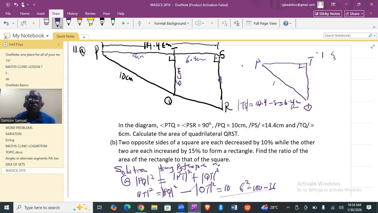Areas of plane shapes (WASSCE 2010)