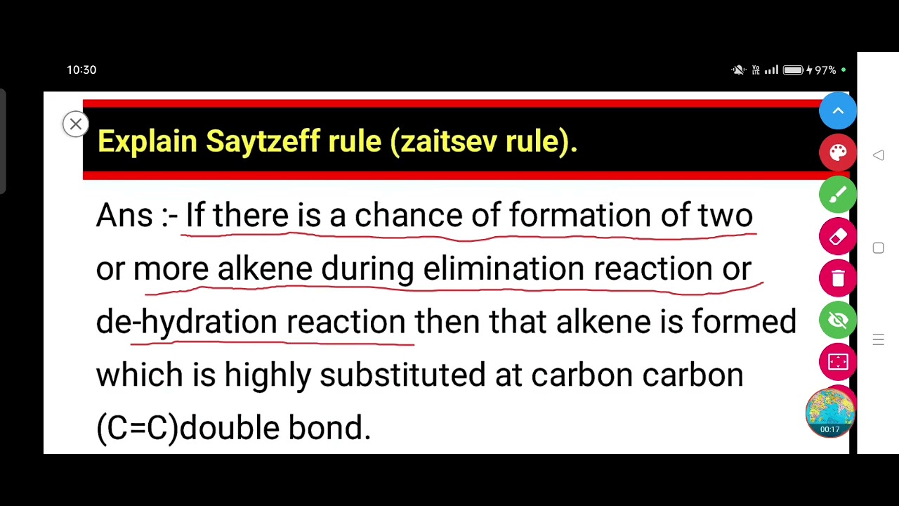 Explain Saytzeff rule (zaitsev rule).