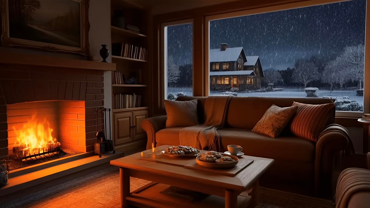 Fireplace Ambience & Soft Jazz Piano 🔥 Sleep, Relax, Study & Calm Night Sounds
