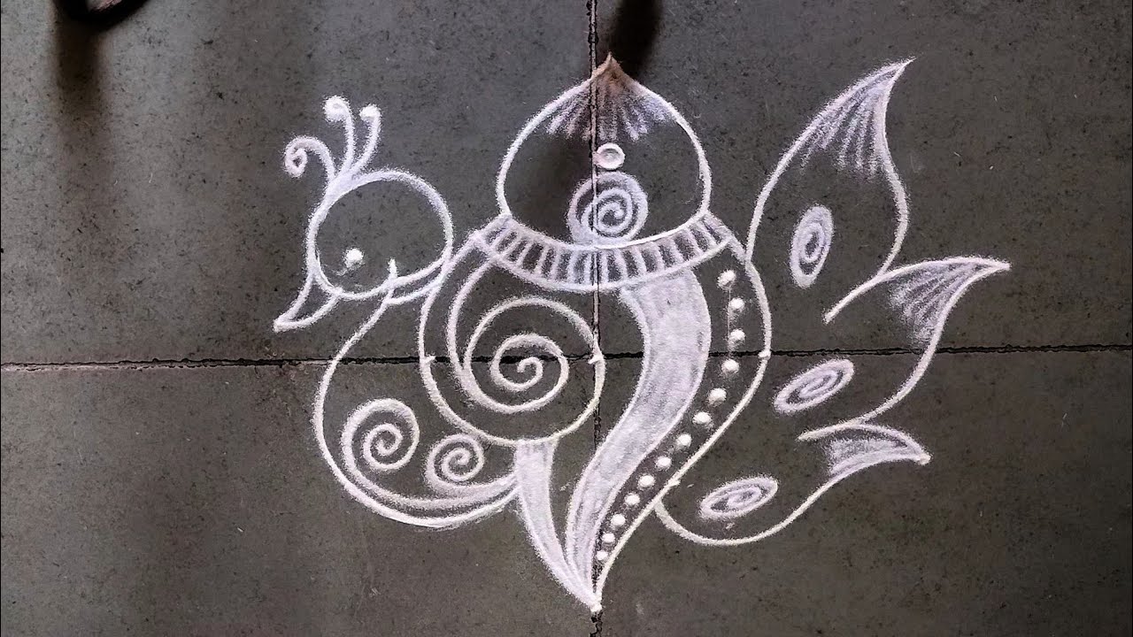 Easy sangu kolam design|simple shanku muggulu|shanku rangoli|shank rangoli