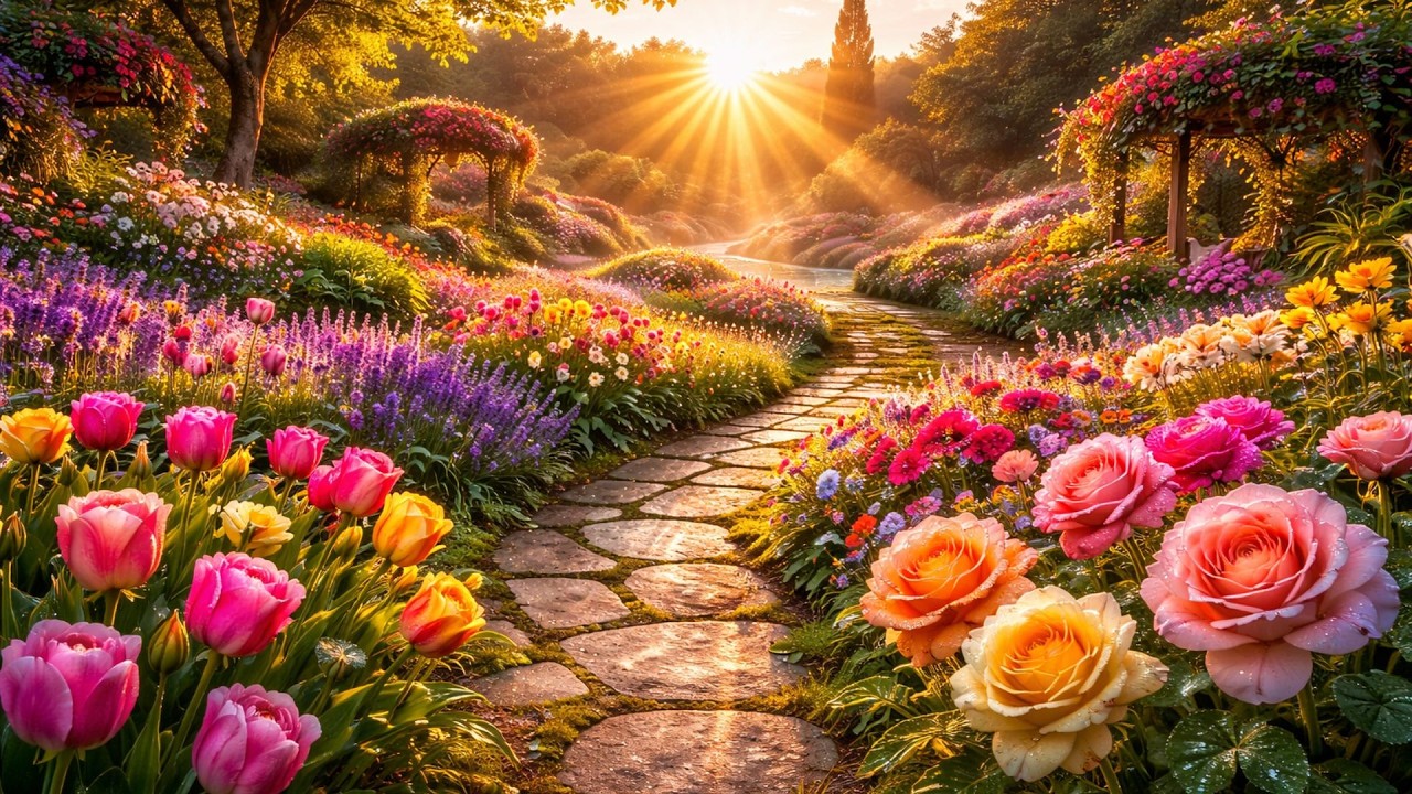 Sunrise Flower Garden Tour 2026 🌺 Ultra Real 4K Nature Walk with Golden Morning Light