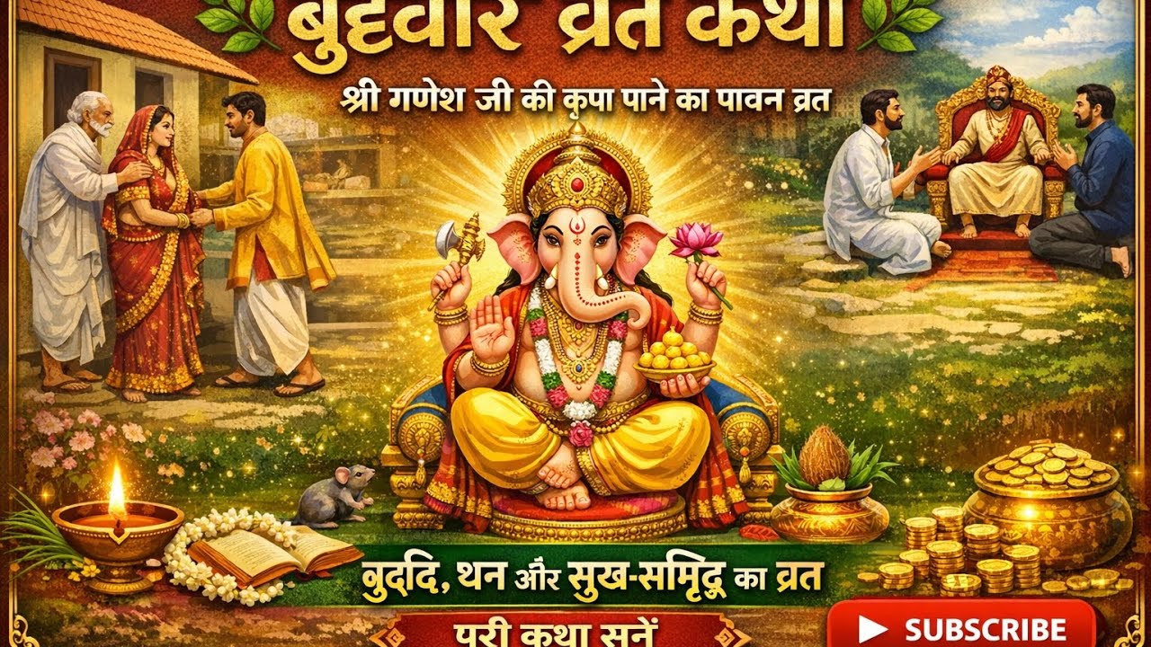 बुधवार व्रत कथा  (लिखित)|| Budhwar Vrat Katha(likhit)||बुधवार व्रत की कहानी - Ganesh Ji Story.......