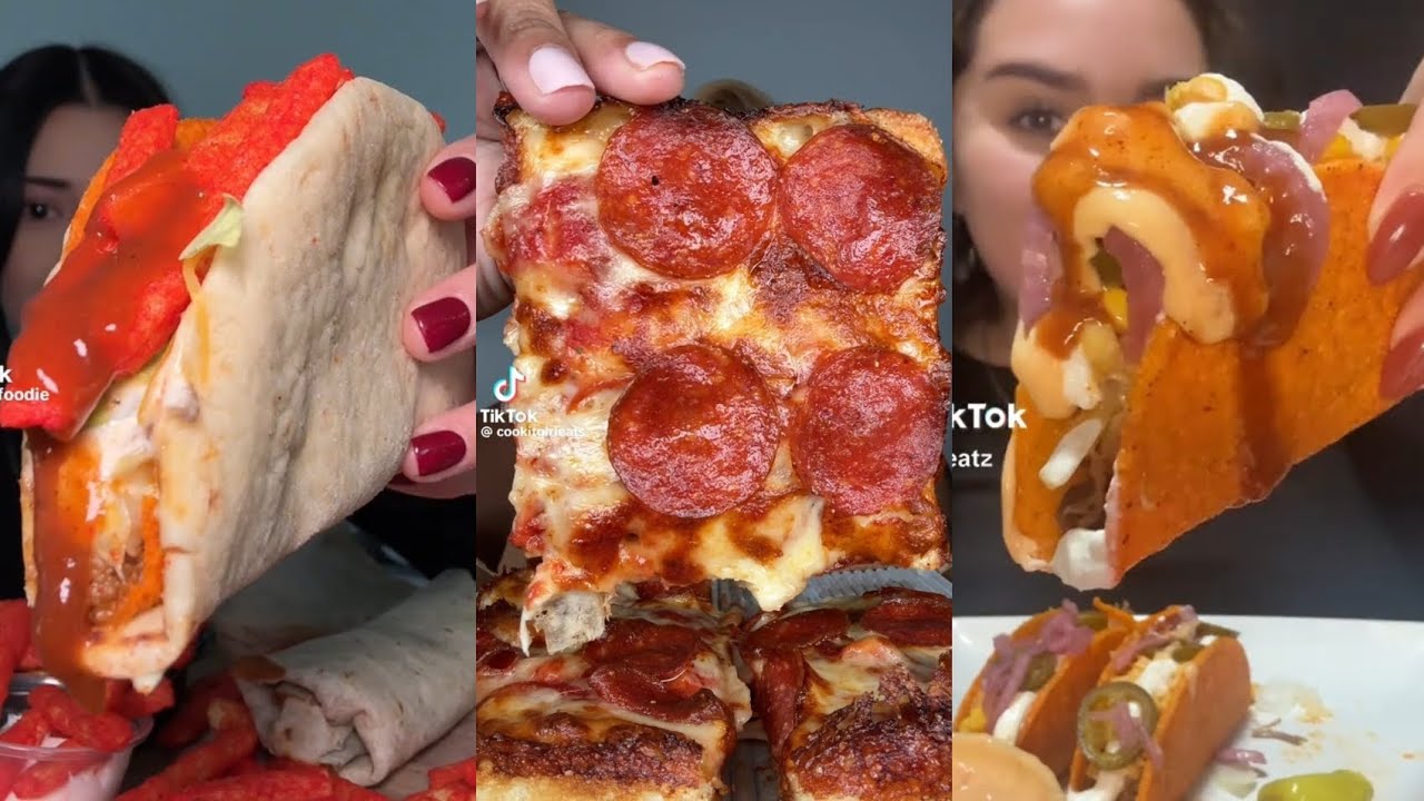 TIKTOK MUKBANG COMPILATION TACO BELL SHAKE SHACK DEEP DISH PIZZA WINGSTOP CULVERS CHIPOTLE BURRITO