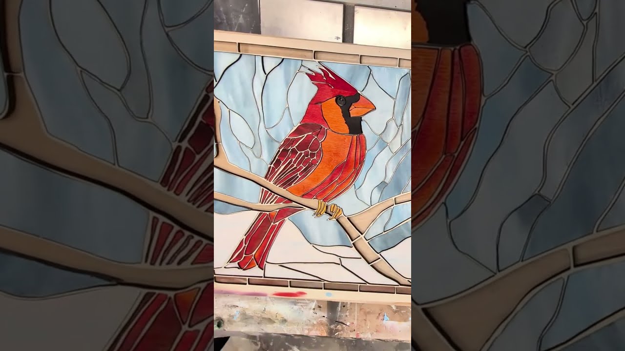Laser Cut Cardinal Stained Glass Illusion 🐦✨