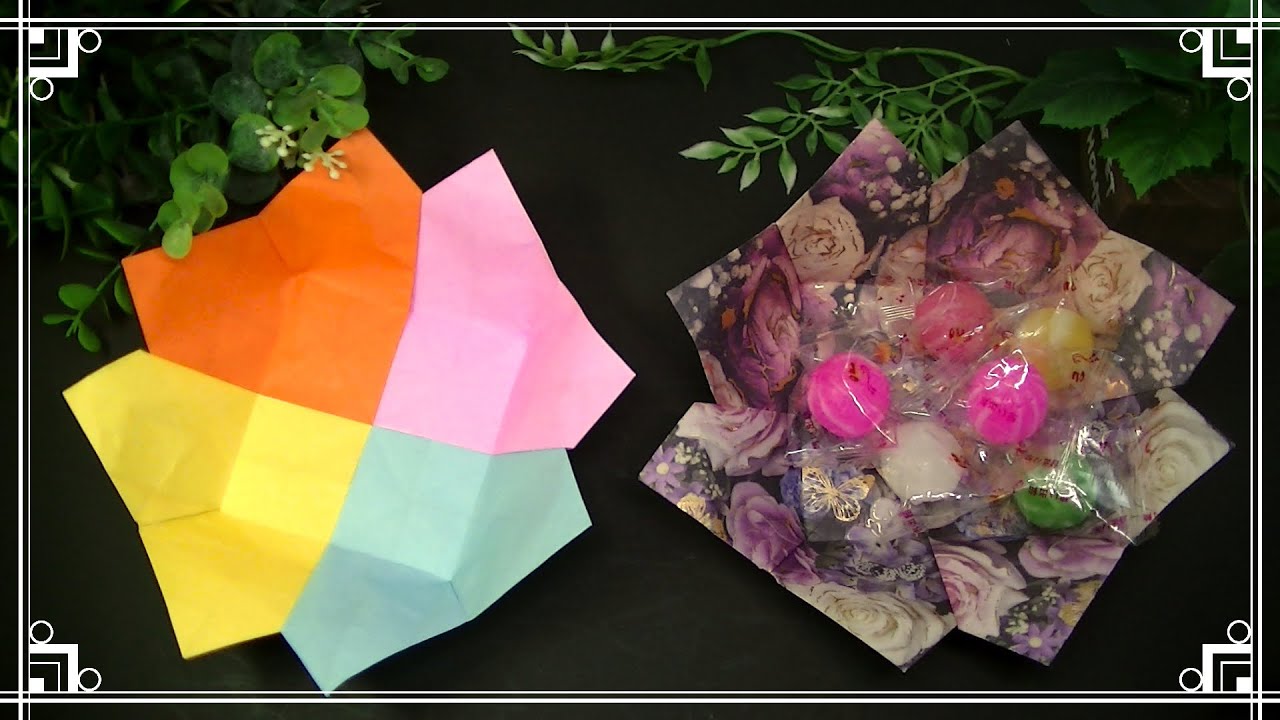 折り紙４枚と糊を使う丈夫な花のお皿・Origami  ・Mr coin origami channel１５