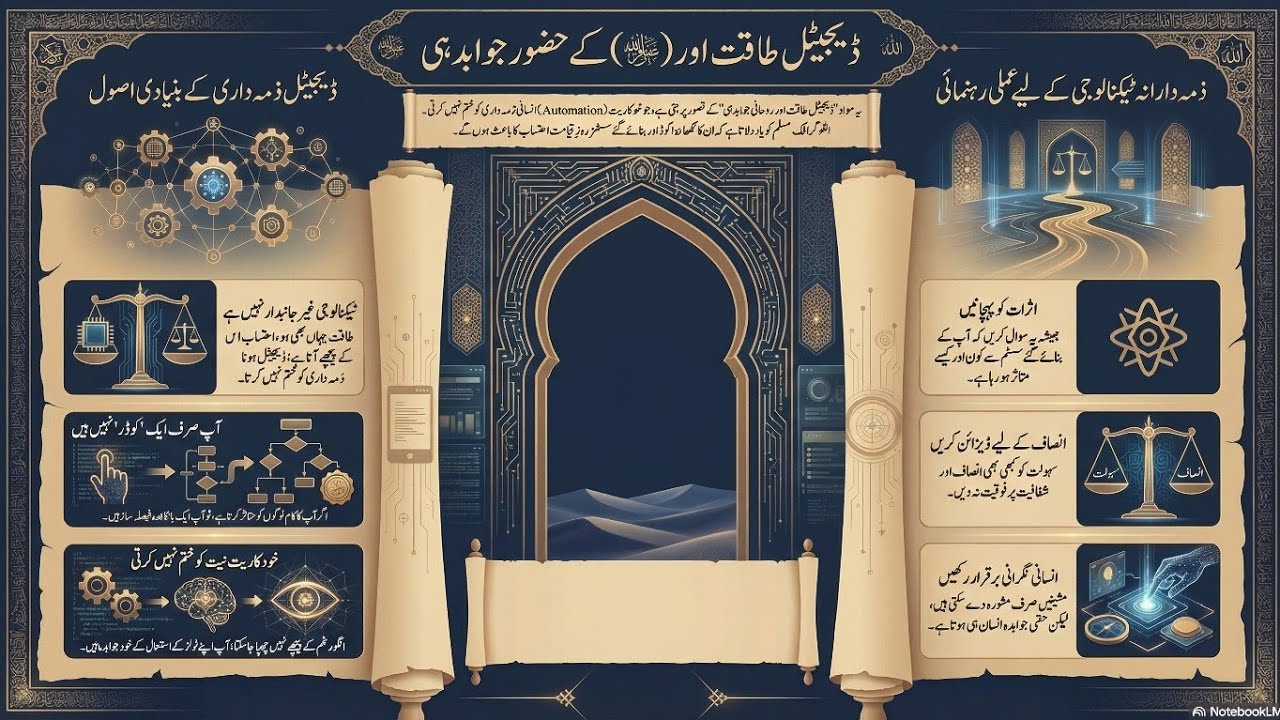 اے آئی کے پاس طاقت ہے — جواب دہ کون ہے؟.  ٹیکنالوجی • ذمہ داری • اللہ