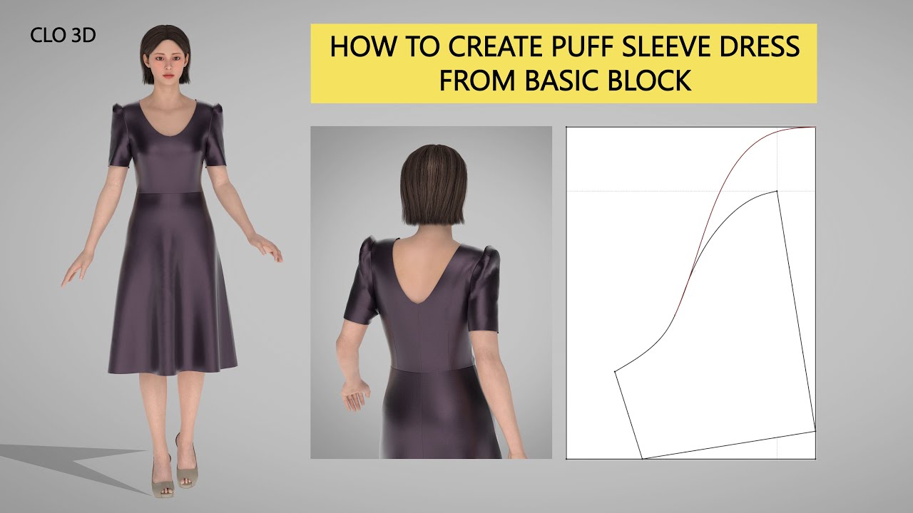 CLO 3D | How to Create Puff Sleeve Dress from Basic Block in clo 3D