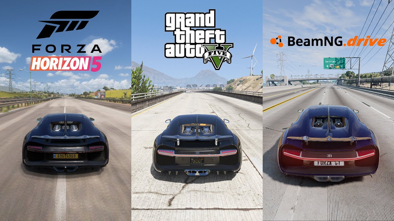 Bugatti Chiron Forza Horizon 5 VS GTA 5 VS Beamng