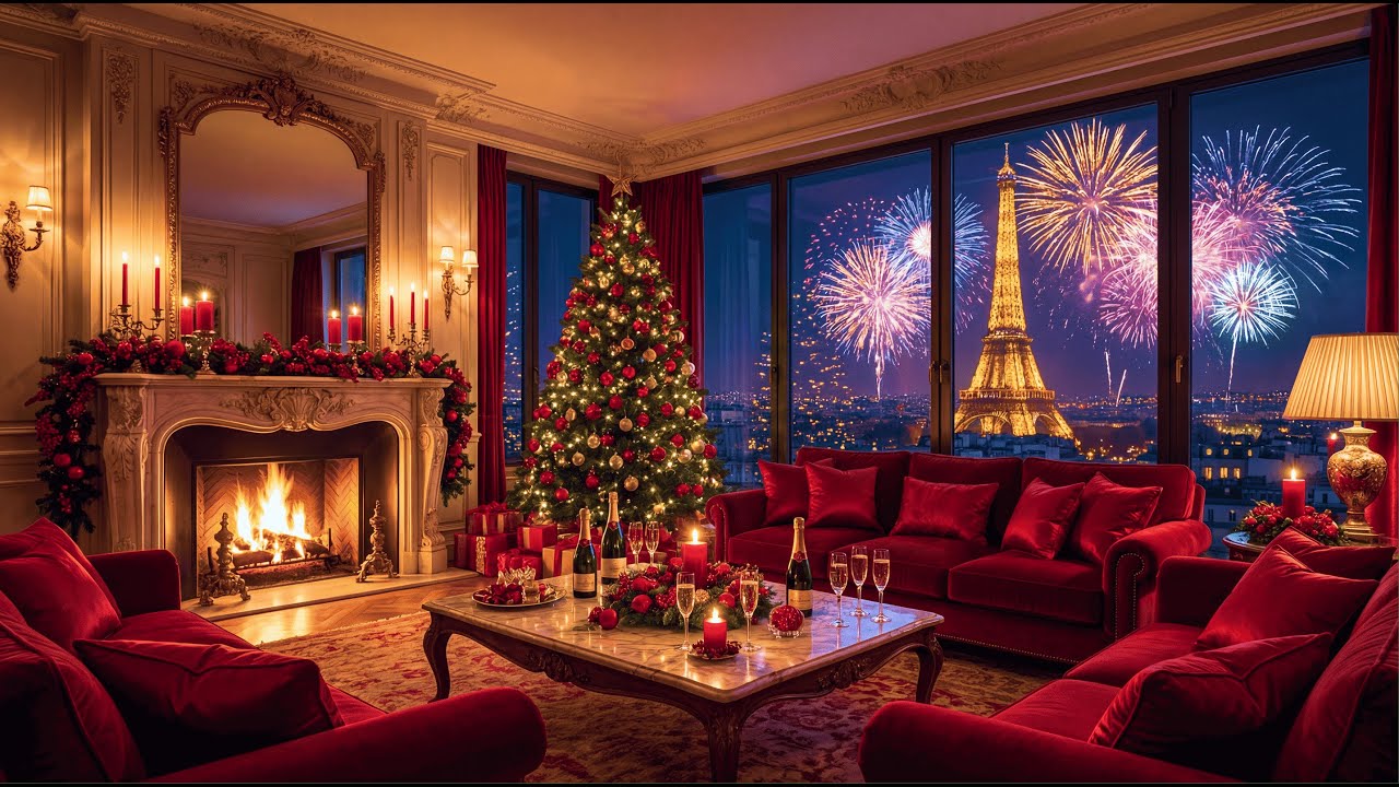 Cozy Winter Piano in Paris 🎹❄️ Soft Piano & Fireplace Ambience for Relax, Study & Sleep