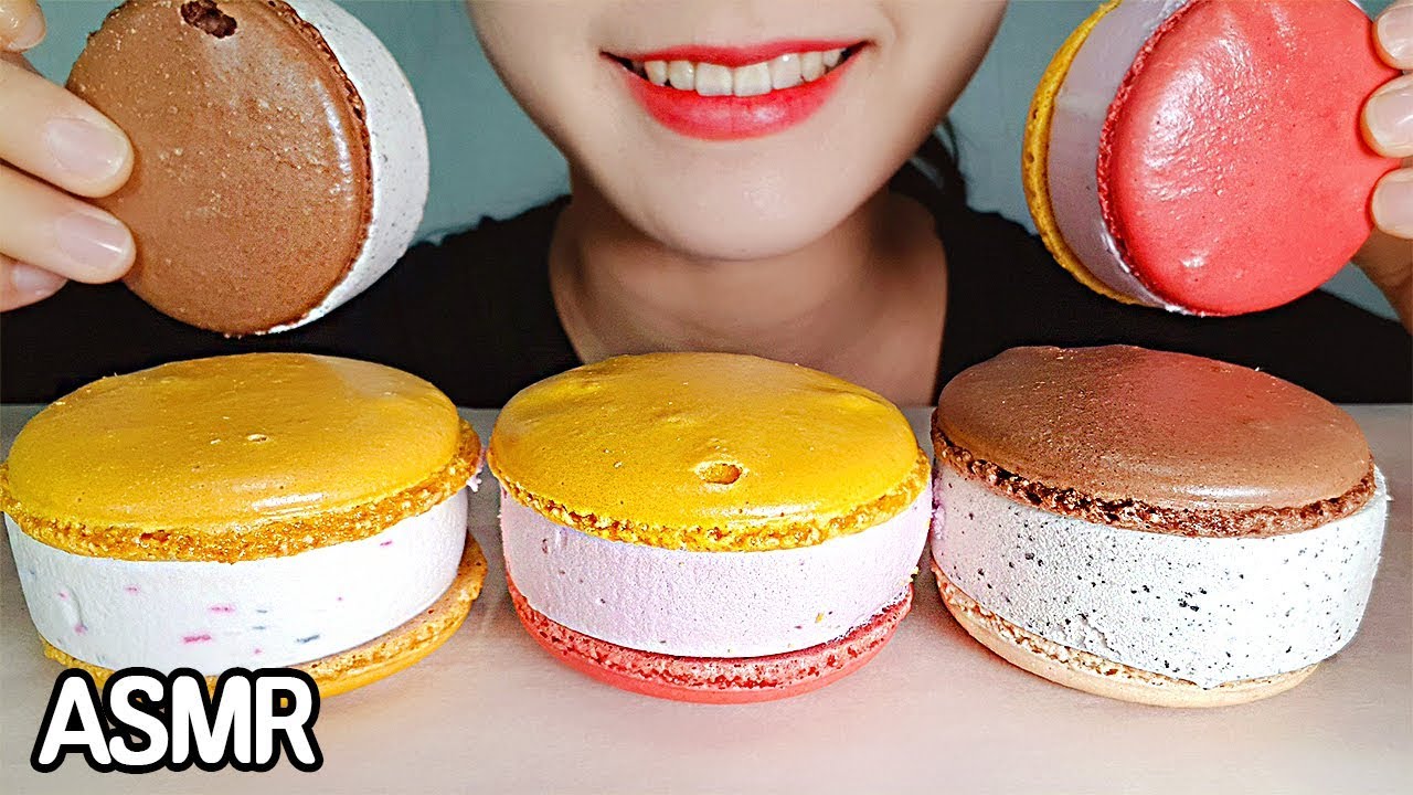ASMR MACARON ICE CREAM SANDWICH 마카롱 아이스크림 리얼사운드 먹방 노토킹 이팅사운드 | *NoTalking MUKPPO Eating Show mukbang