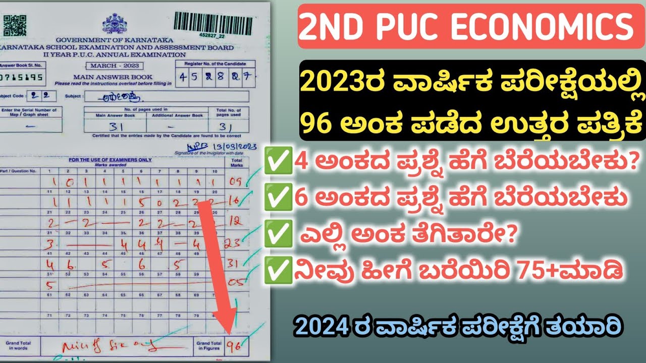 2nd Puc Economics 96 marks answer sheet 2023. ದ್ವಿತೀಯ ಪಿಯುಸಿ ಅರ್ಥಶಾಸ್ತ್ರ 96 ಅಂಕ ಪಡೆದ ಉತ್ತರ ಪತ್ರಿಕೆ