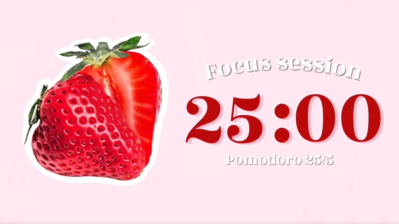 2-hour strawberries focus session🍓🌟|25/5 Pomodoro timer| Cozy Lofi beats🤍🎧