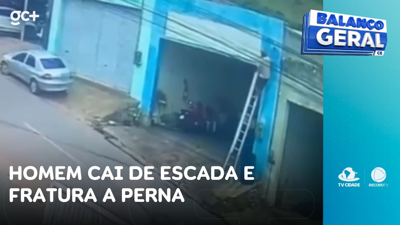 Homem cai de escada e fratura a perna depois de carro arrastar fiação | Balanço Geral CE