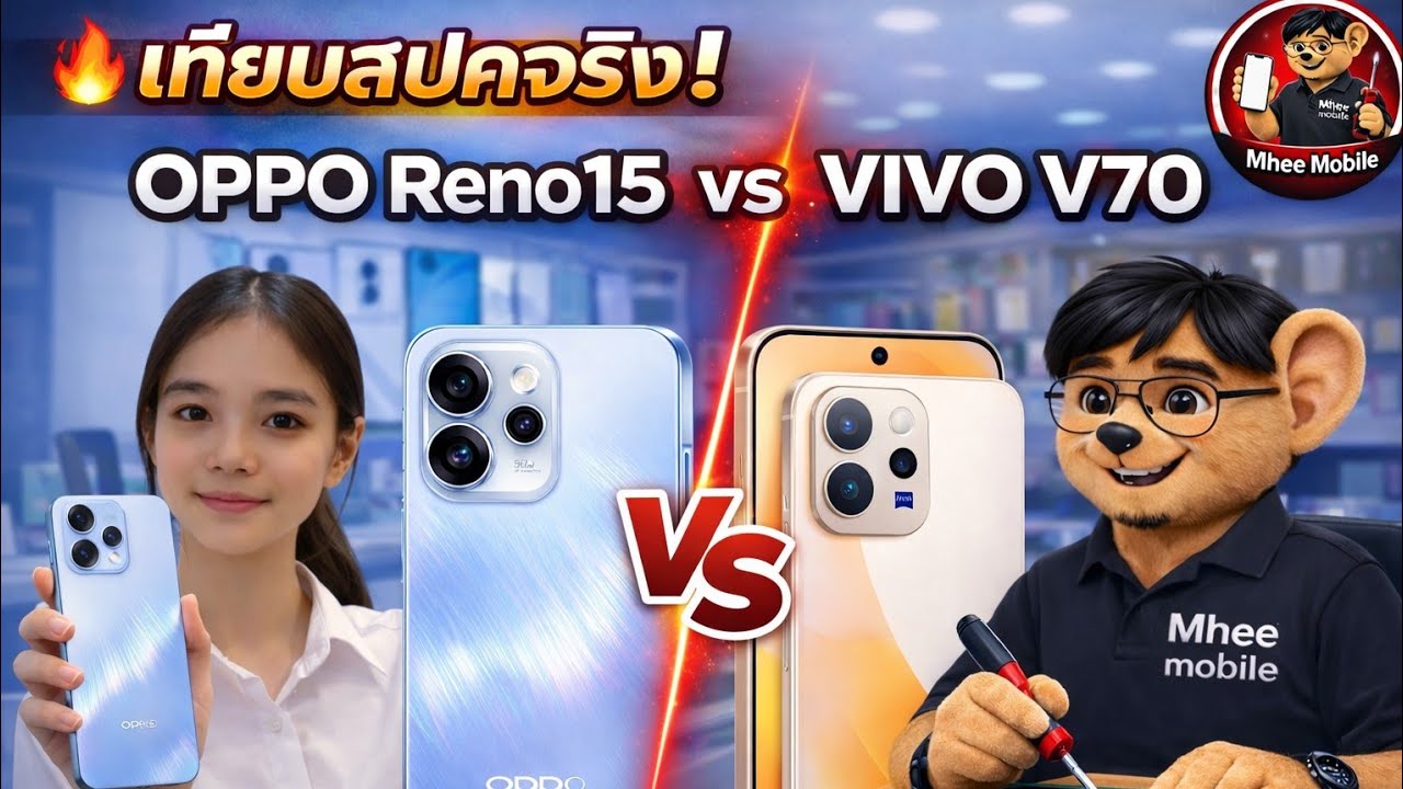 Oppo Reno 15 5G vs Vivo V70 5G  สรุป สเปค จุดเด่น ราคา ง่ายๆโดยพี่หมี@mheemobile2026 