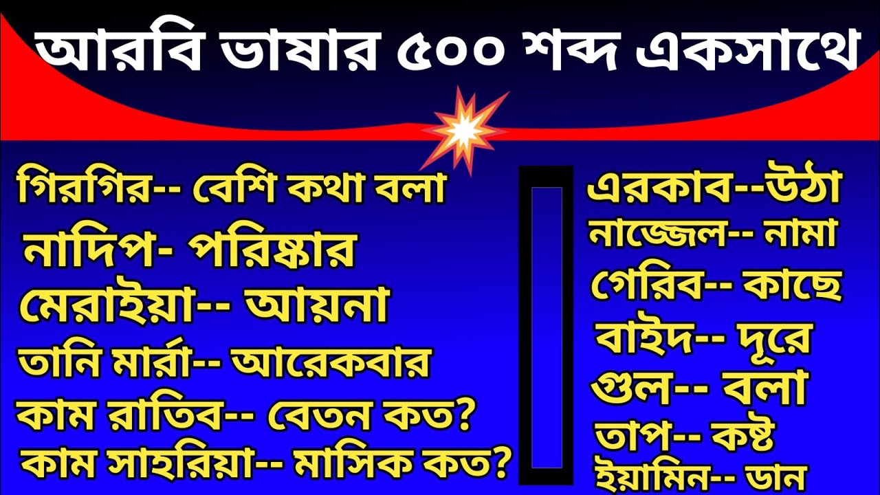 আরবি ভাষার ৫০০ শব্দ একসাথে | সৌদির ভাষা শিখার ভিডিও | দুবাইর ভাষা শিখার ভিডিও| Learn Arabic Language