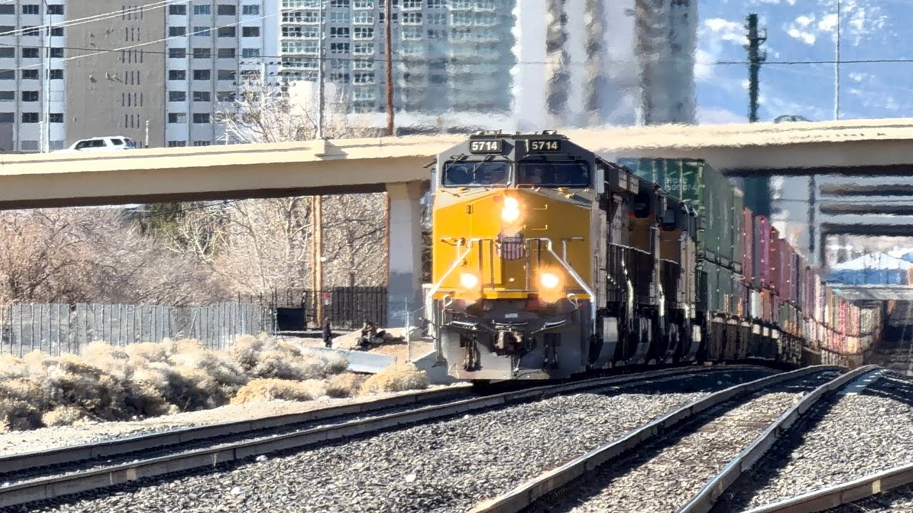 The Union Pacific (IOANP) intermodal Train going by Sutro Street Crossing in Reno Nevada 