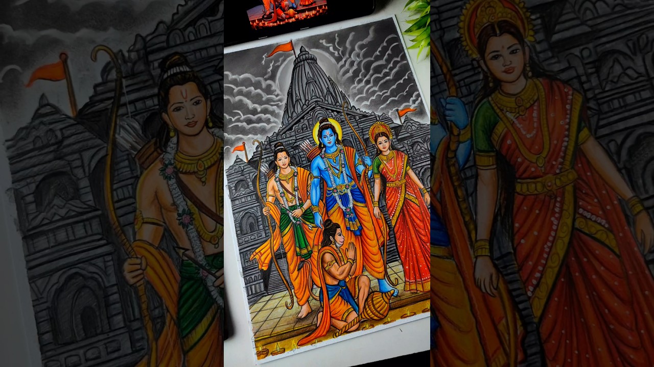 Ram Darbar Drawing ❤✍️Lord Ram, Sita, Laxman & Hanumanji Drawing #shorts#ramsita #drawing #ramnavami