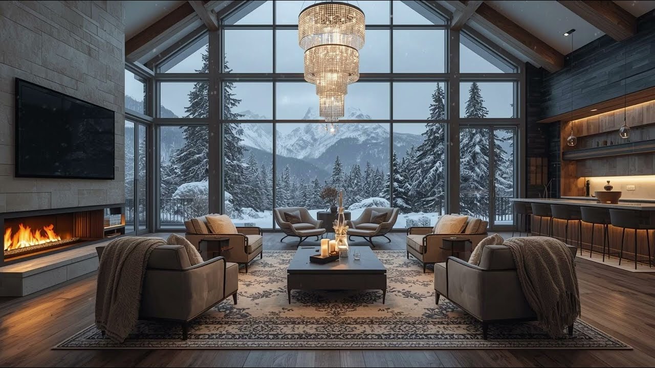 Fireplace Sounds 🔥 + Falling snow ❄️