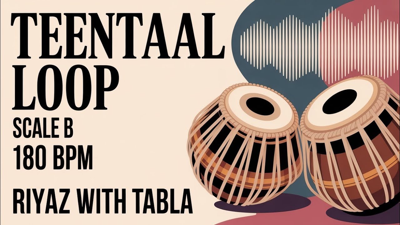 तीनताल लूप | Teentaal Loop for all Songs | 180 BPM | Scale B | Raag, Shabads #rhythm #riyazwithtabla