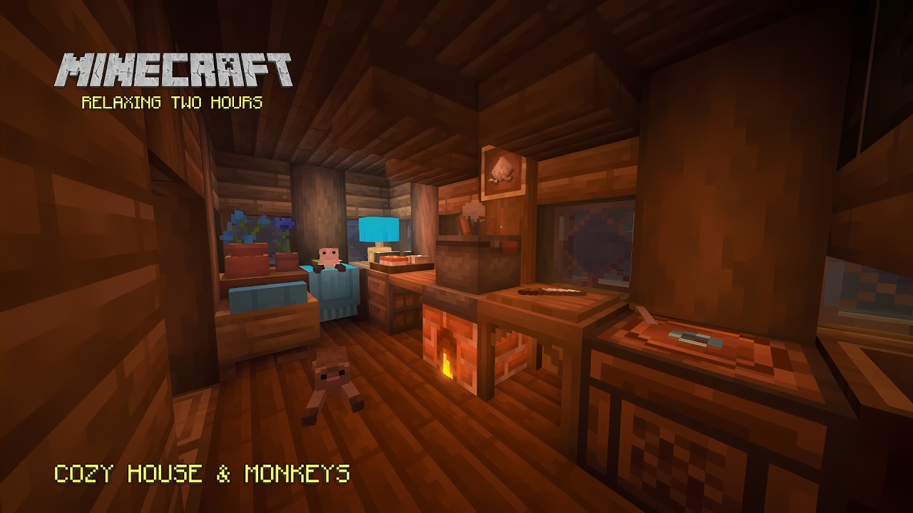 Minecraft Cozy House with 3 Monkeys Looking at Each Other | Feel Free to Study