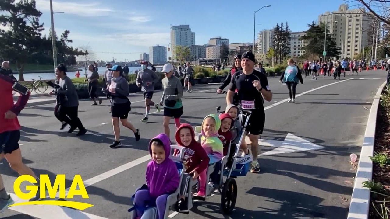 Dad poised to claim half-marathon world record while pushing quintuplets l GMA
